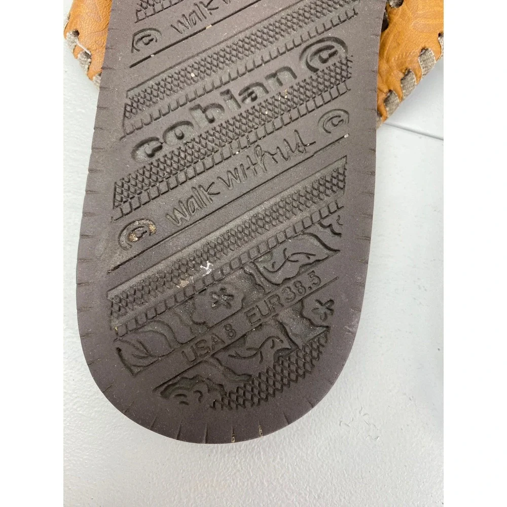 Y2K Cobian Floral Whipstitch‎ Flip Flops Women USA 8 Brown Turquoise Sandals